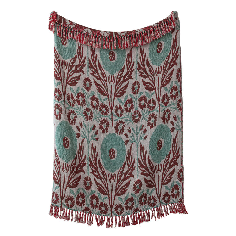 Creative Coop Jeté en mélange de coton - Fleurs vertes et baies