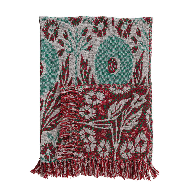 Creative Coop Jeté en mélange de coton - Fleurs vertes et baies