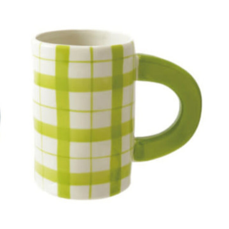 Creative Coop Tasse motif à carreaux - Verte
