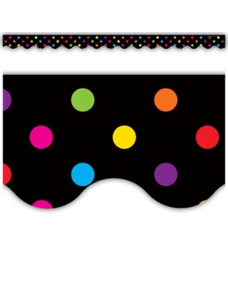 Scalloped Border Trim:  Multicolor Dots on Black