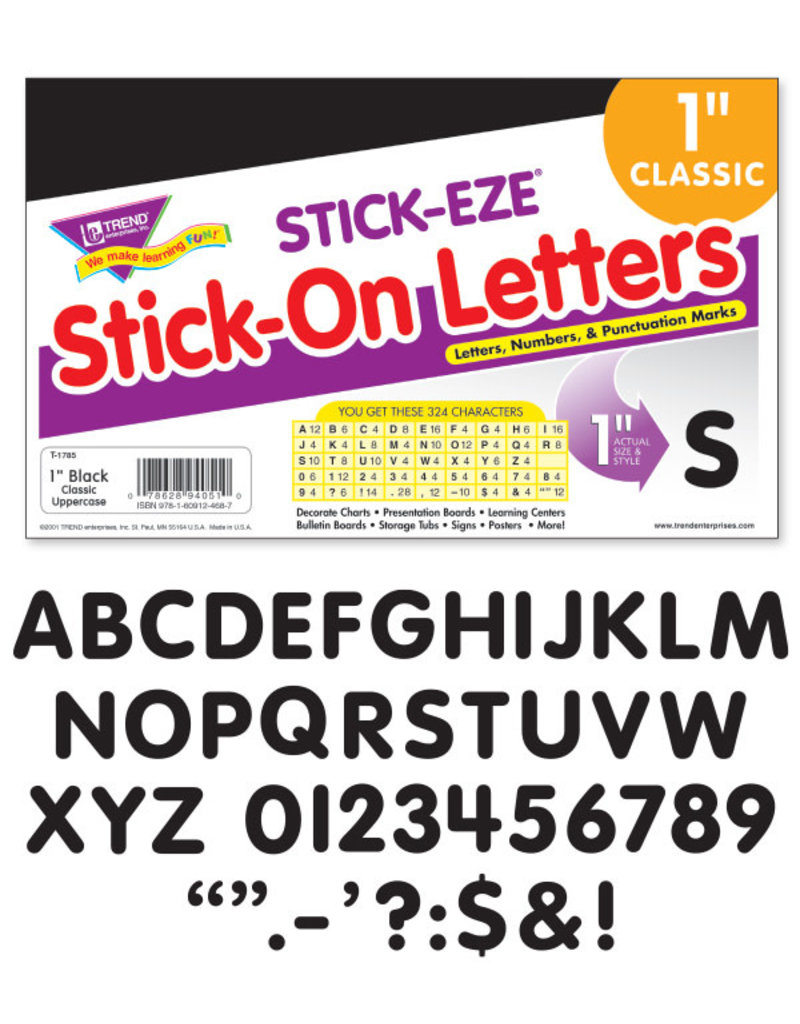 Black Stick-Eze Stick-On Classic Letters 1"