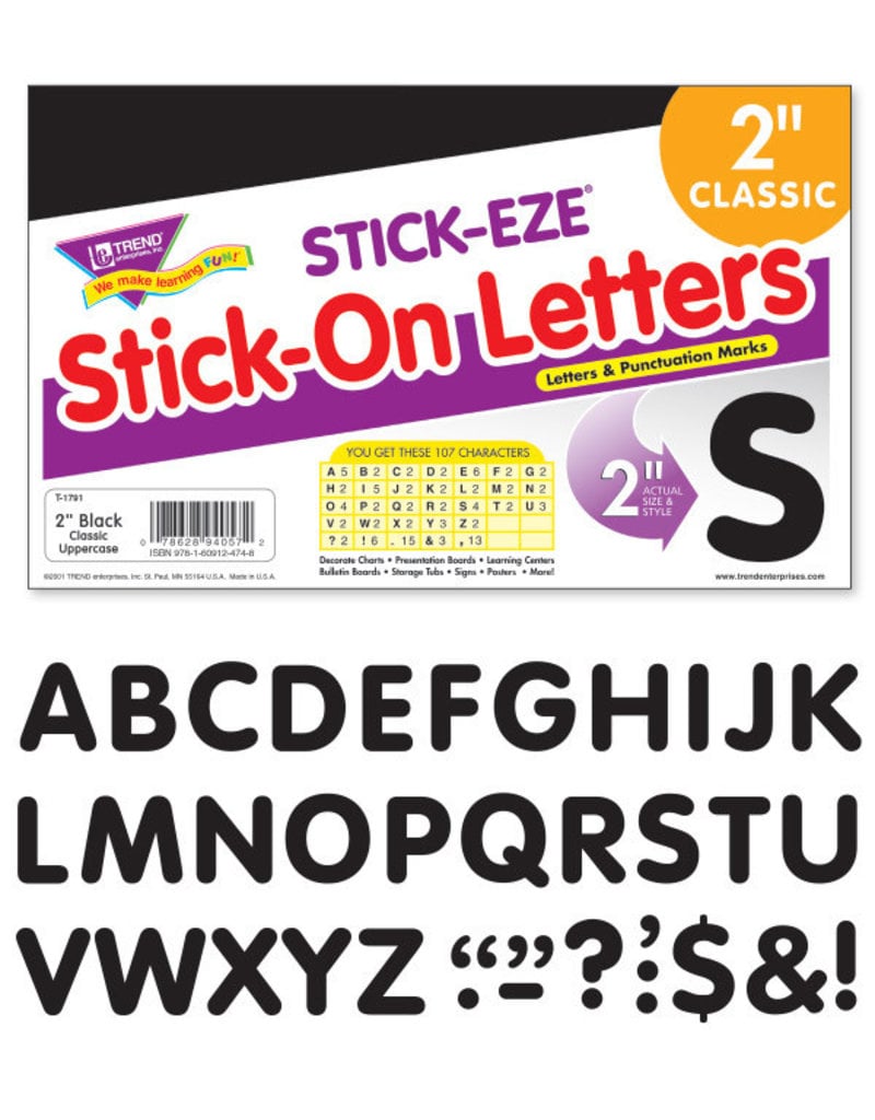 2" Black Classic Uppercase Stick-On Letters
