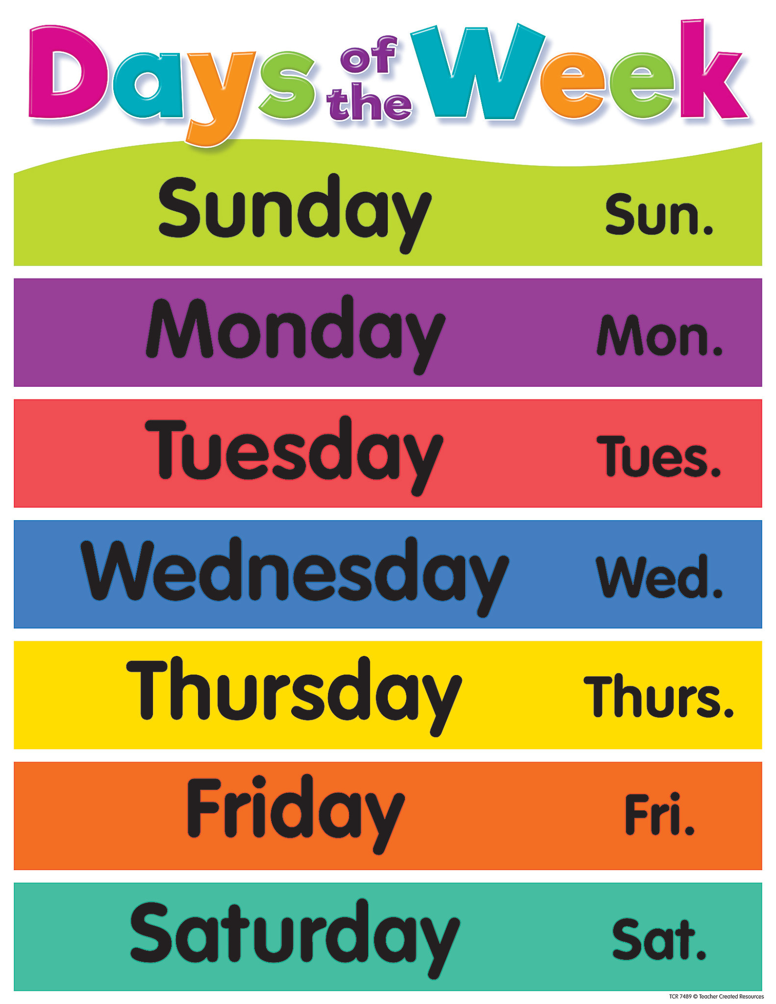 Colorful Days Of The Week Chart Tools 4 Teaching