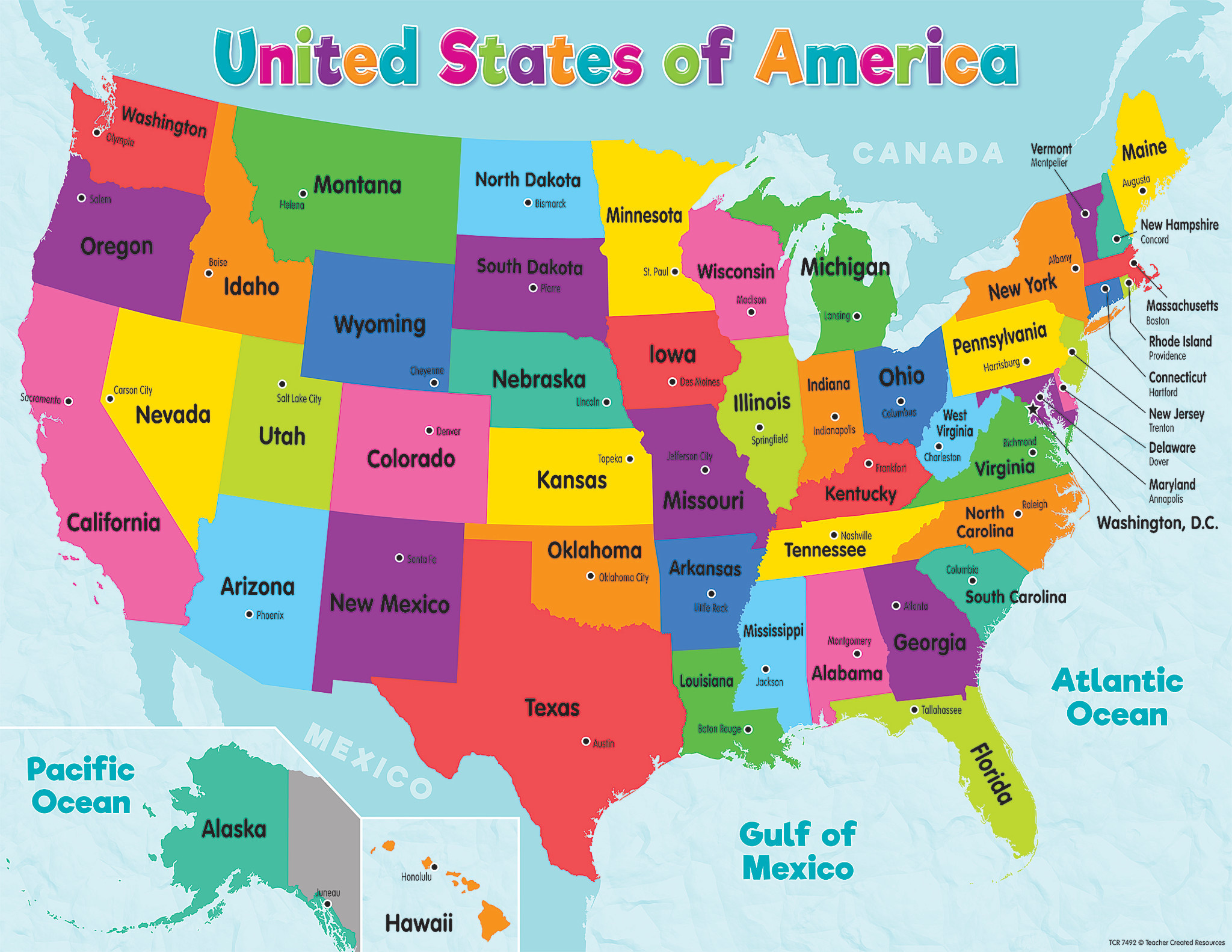 Colorful United States of America Map Chart - Tools 4 Teaching