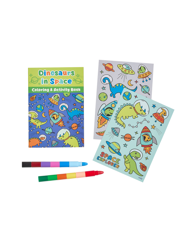 mini traveler coloring + activity kit - dinosaurs in space