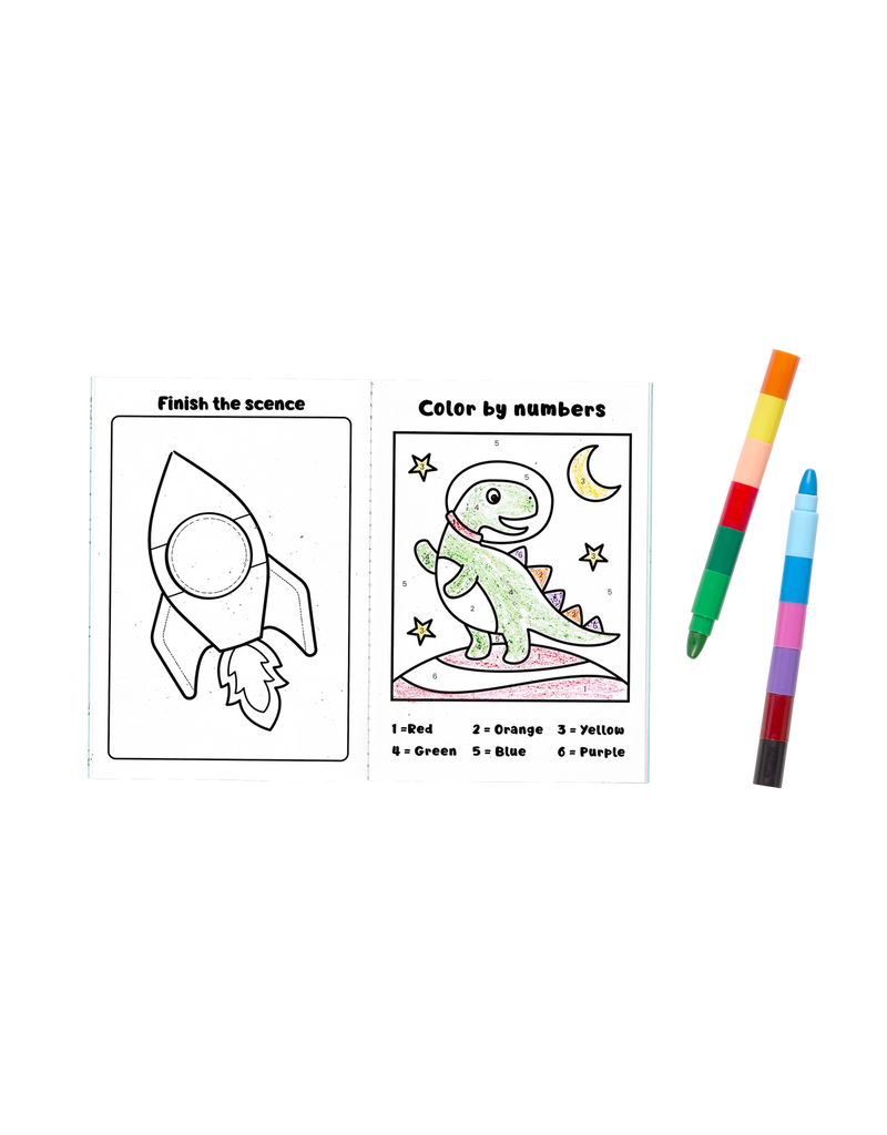 mini traveler coloring + activity kit - dinosaurs in space