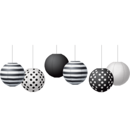 Black & White 8" Hanging Paper Lanterns