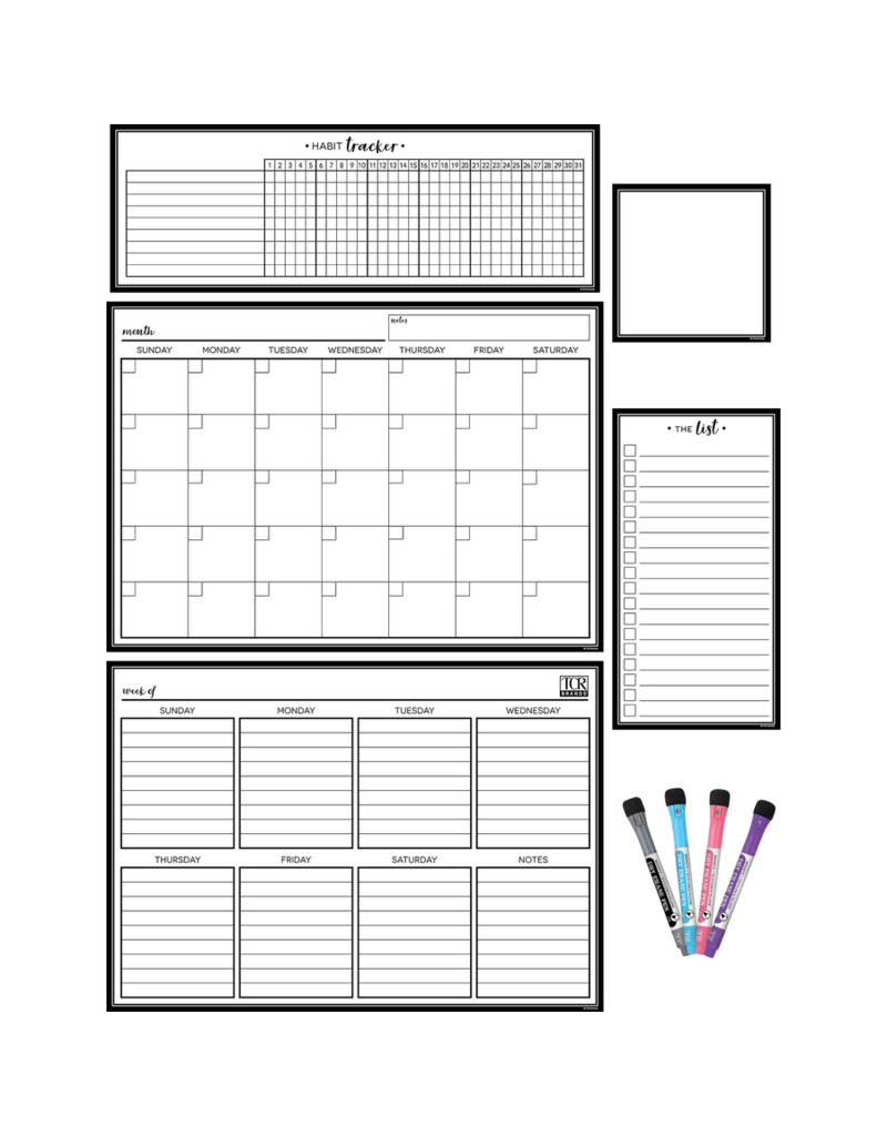 Black & White Dry-Erase Magnetic Calendar Set