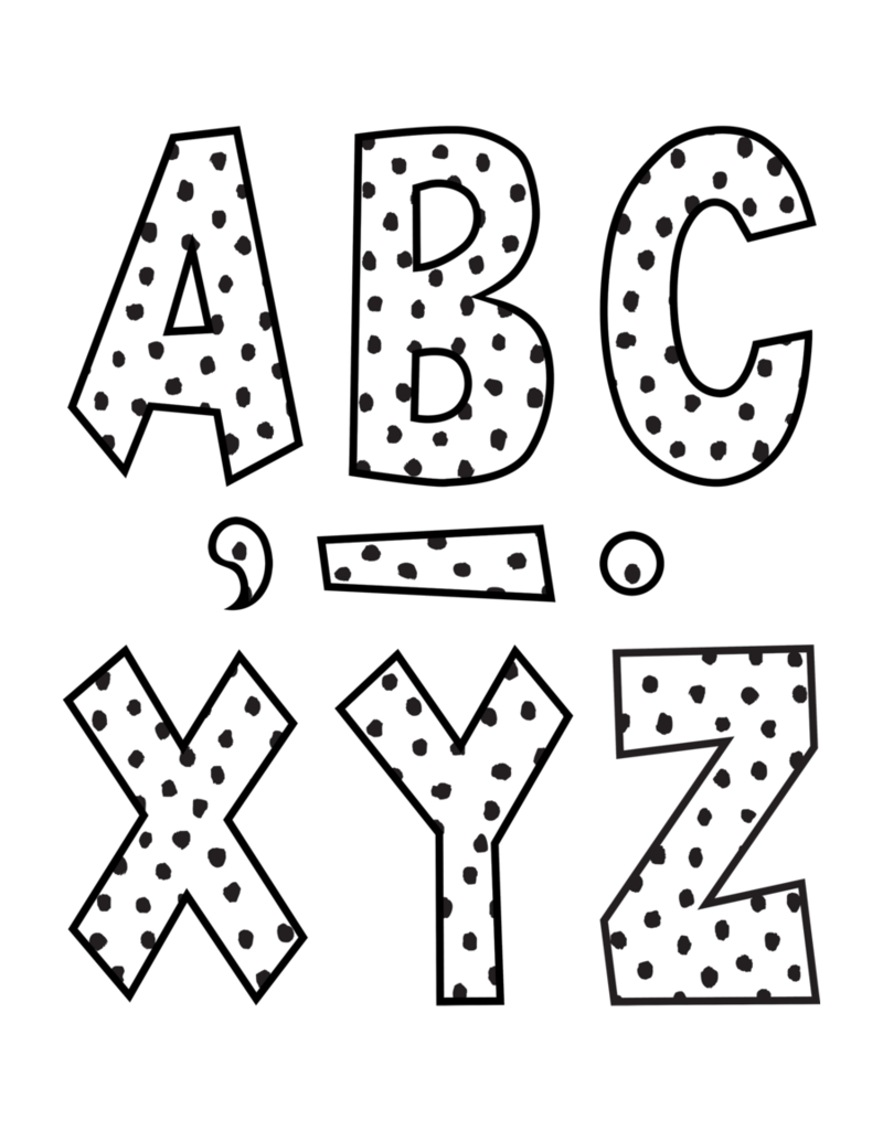 Black Painted Dots on White 7" Fun Font Letters