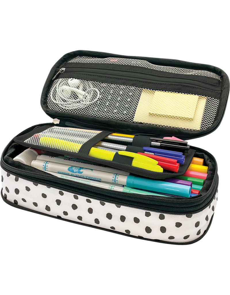 Pencil Case: Black Painted Dots on White