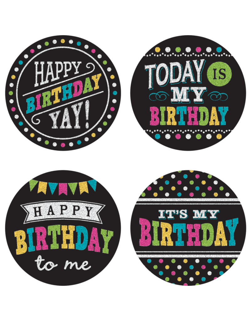 Chalkboard Brights Happy Birthday Wear 'Em Badges