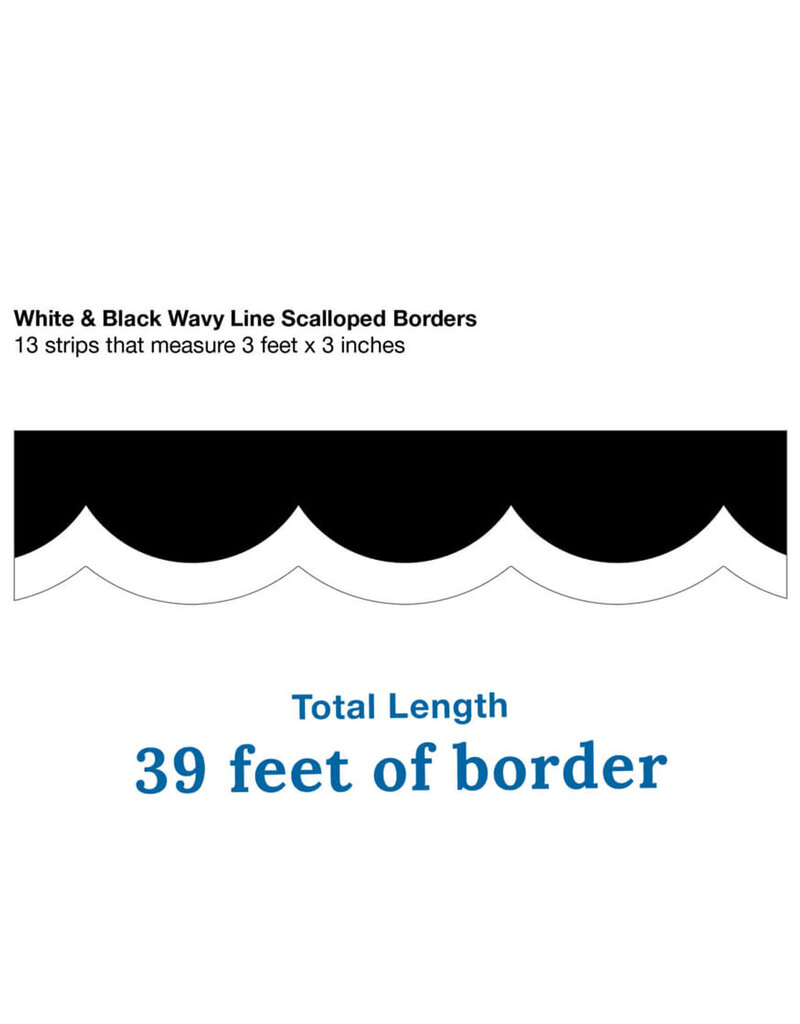 Black, White & Stylish Brights White & Black Wavy Line  Scalloped Border