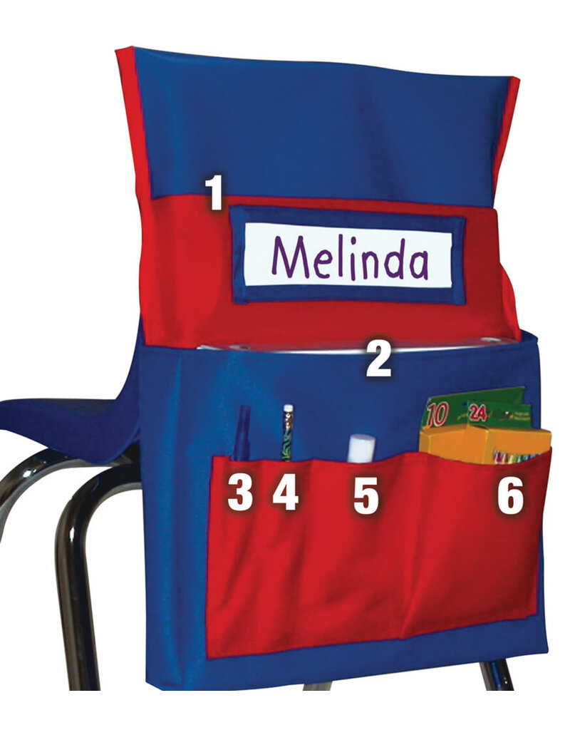 Chairback Buddy™ Blue and Red Pocket Chart Storage