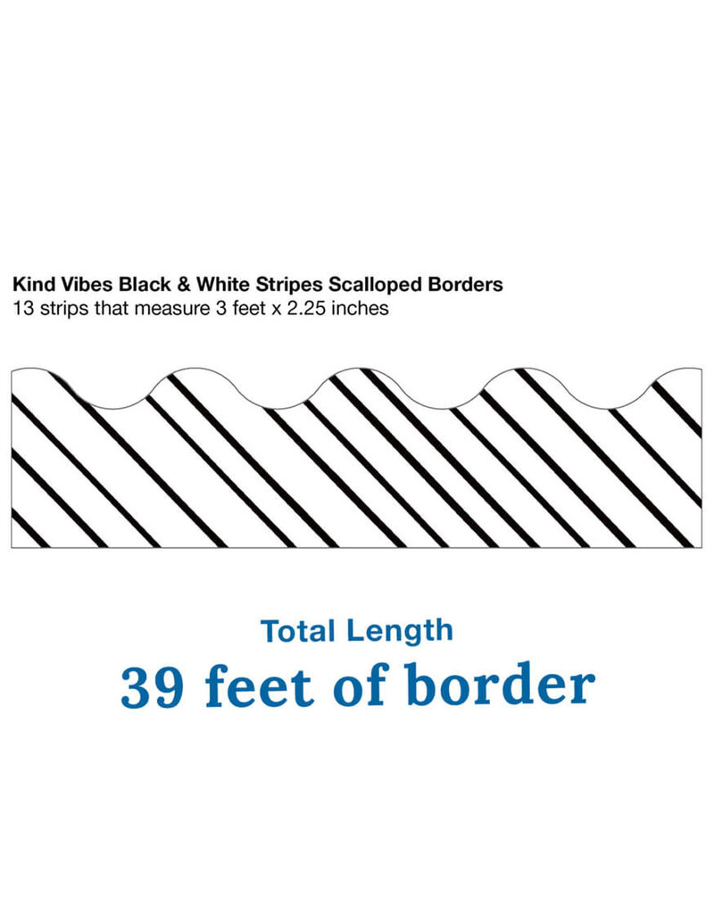 Kind Vibes Black & White Stripes Scalloped Bulletin Board Borders