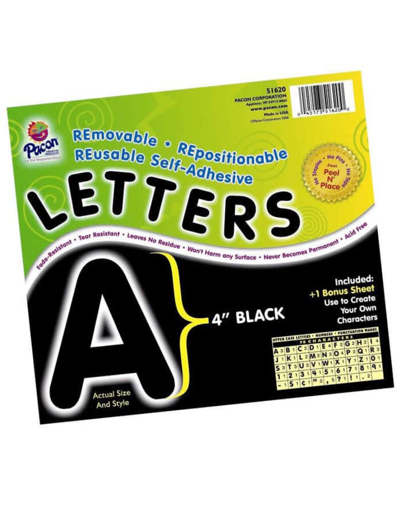 Pacon® Self-Adhesive Letters 4"   Black, Puffy Font   78 Characters