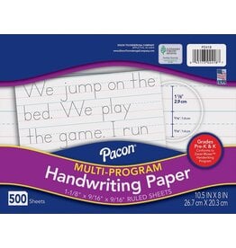 Pacon® Multi-Program Handwriting Paper, Pre-K & K 10-1/2" X 8", Ruled Long Zaner-Bloser Grades Pre-K & K 500 Sheets