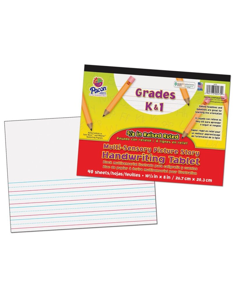 Pacon® Multi-Sensory Raised Ruled Tablet 10-1/2" X 8", Ruled Long Tape-Bound Tablet   40 Sheets