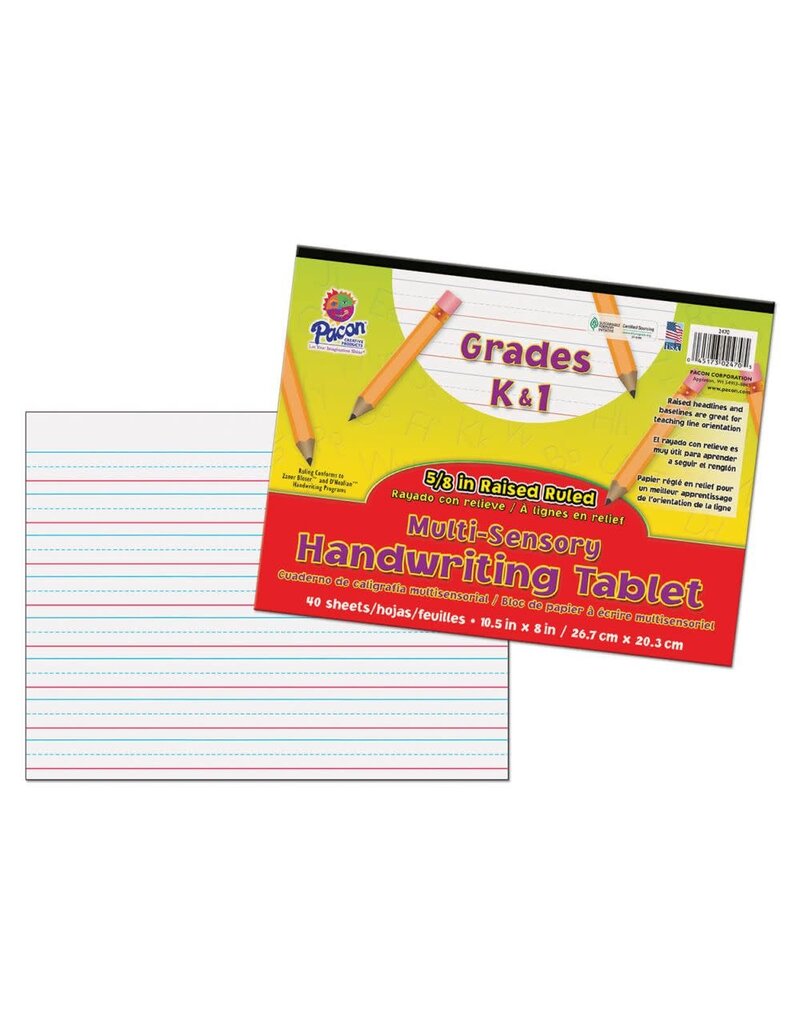 Pacon® Multi-Sensory Raised Ruled Tablet 10-1/2" X 8", Ruled Long Tape-Bound Tablet   40 Sheets
