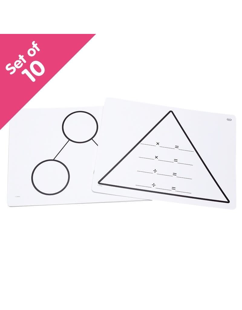 Write-On/Wipe-Off Fact Family Triangle Mats: Multiplication, set of 10