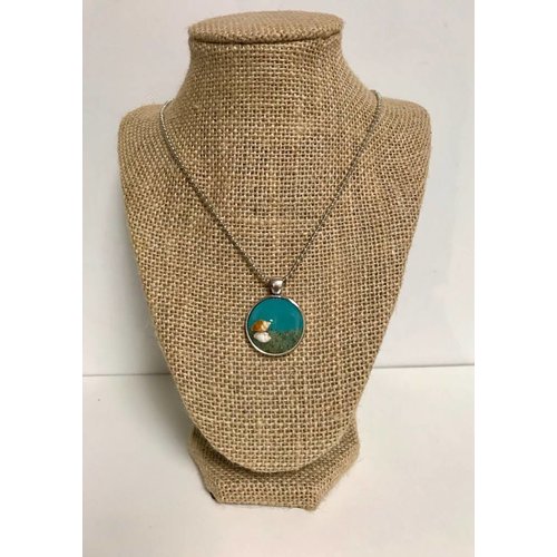 BEACH JEWELRY DESIGNS TWIN SHELLS NECKLACE, AQUA LG ROUND BEACH JEWELRY DESIGNS TWIN SHELLS NECKLACE, AQUA LG ROUND