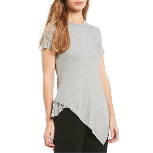 ELAN SOFT TEE WITH ASYMMETRICAL HEM, BLACK ELAN SOFT TEE WITH ASYMMETRICAL HEM, BLACK
