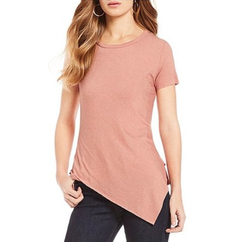 ELAN SOFT TEE W/ ASYMMETRICAL HEM, SALMON ELAN SOFT TEE W/ ASYMMETRICAL HEM, SALMON