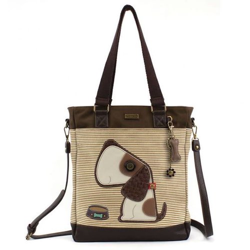 CHALA HANDBAGS BROWN STRIPED DOG WORK TOTE CHALA HANDBAGS BROWN STRIPED DOG WORK TOTE