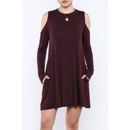 ELAN COLD SHOULDER SWING DRESS, MERLOT ELAN COLD SHOULDER SWING DRESS, MERLOT