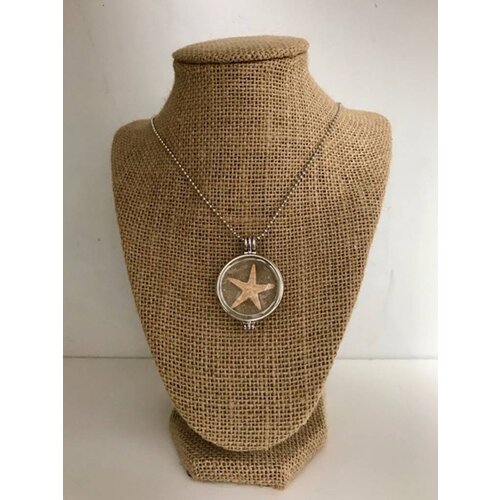 BEACH JEWELRY DESIGNS ROUND GLASS LOCKET w/ STARFISH & SAND BEACH JEWELRY DESIGNS ROUND GLASS LOCKET w/ STARFISH & SAND