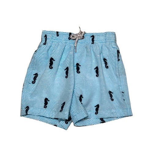 VINTAGE SUMMER BOYS SWIM TRUNKS, LT BLUE SEAHORSE VINTAGE SUMMER BOYS SWIM TRUNKS, LT BLUE SEAHORSE