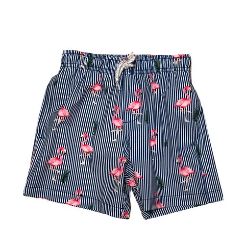 VINTAGE SUMMER BOYS SWIM TRUNKS, NAVY FLAMINGOES VINTAGE SUMMER BOYS SWIM TRUNKS, NAVY FLAMINGOES