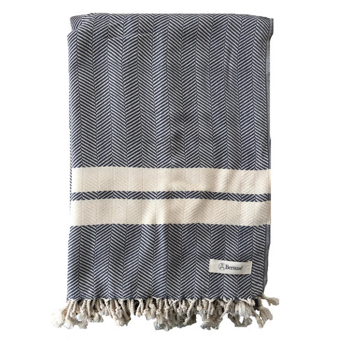 BERSUSE TOWELS HERRINGBONE ORGANIC COTTON BEACH BLANKET, ANTHRACITE 60 X 90 BERSUSE TOWELS HERRINGBONE ORGANIC COTTON BEACH BLANKET, ANTHRACITE 60 X 90