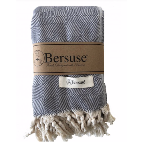 BERSUSE TOWELS MILAS ORGANIC COTTON BEACH BLANKET, GREY 60 X 90 BERSUSE TOWELS MILAS ORGANIC COTTON BEACH BLANKET, GREY 60 X 90