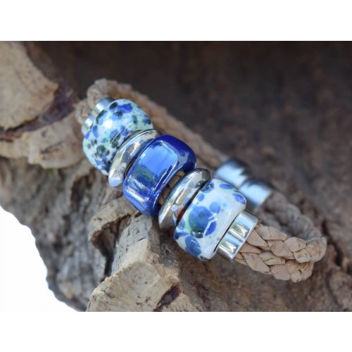CORK TREE DESIGNS BEAD DAZZLED V BLUE & GREEN SPOTTED PORCELAIN BRACELET, 7" CORK TREE DESIGNS BEAD DAZZLED V BLUE & GREEN SPOTTED PORCELAIN BRACELET, 7"