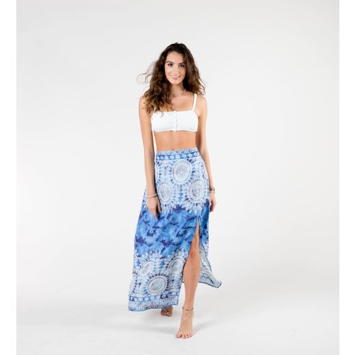 LOTUS AND LUNA ANACAPA MAXI SKIRT, BLUE WATERCOLOR LOTUS AND LUNA ANACAPA MAXI SKIRT, BLUE WATERCOLOR
