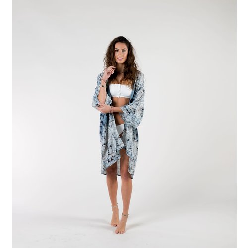 LOTUS AND LUNA SANTA BARBARA ALOHA COVER UP, GREY WATERCOLOR LOTUS AND LUNA SANTA BARBARA ALOHA COVER UP, GREY WATERCOLOR