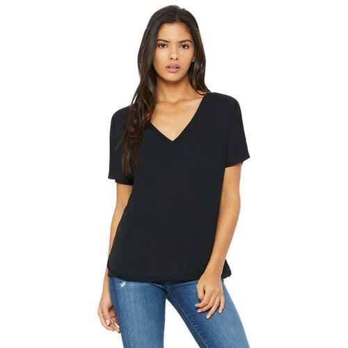 BELLA + CANVAS RELAXED V-NECK JERSEY TEE, BLACK BELLA + CANVAS RELAXED V-NECK JERSEY TEE, BLACK