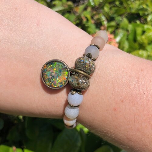 VINSOY CANDLES JENSEN BCH SAND OPAL BRACELET, FROSTED DRUZY AGATE VINSOY CANDLES JENSEN BCH SAND OPAL BRACELET, FROSTED DRUZY AGATE