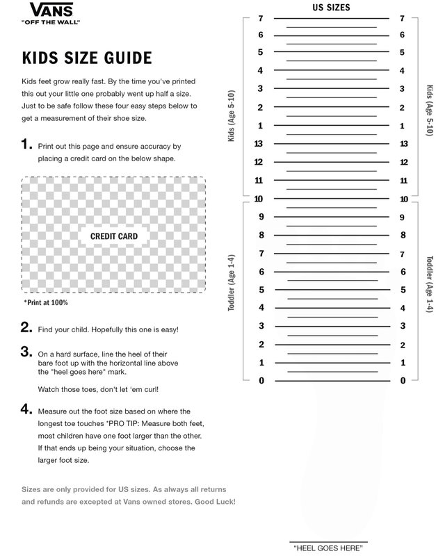 vans classic size chart