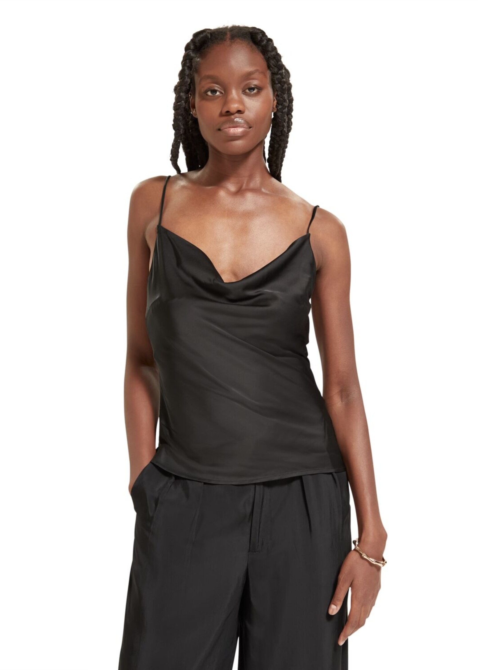 Cowl-Neck Satin Cami Top