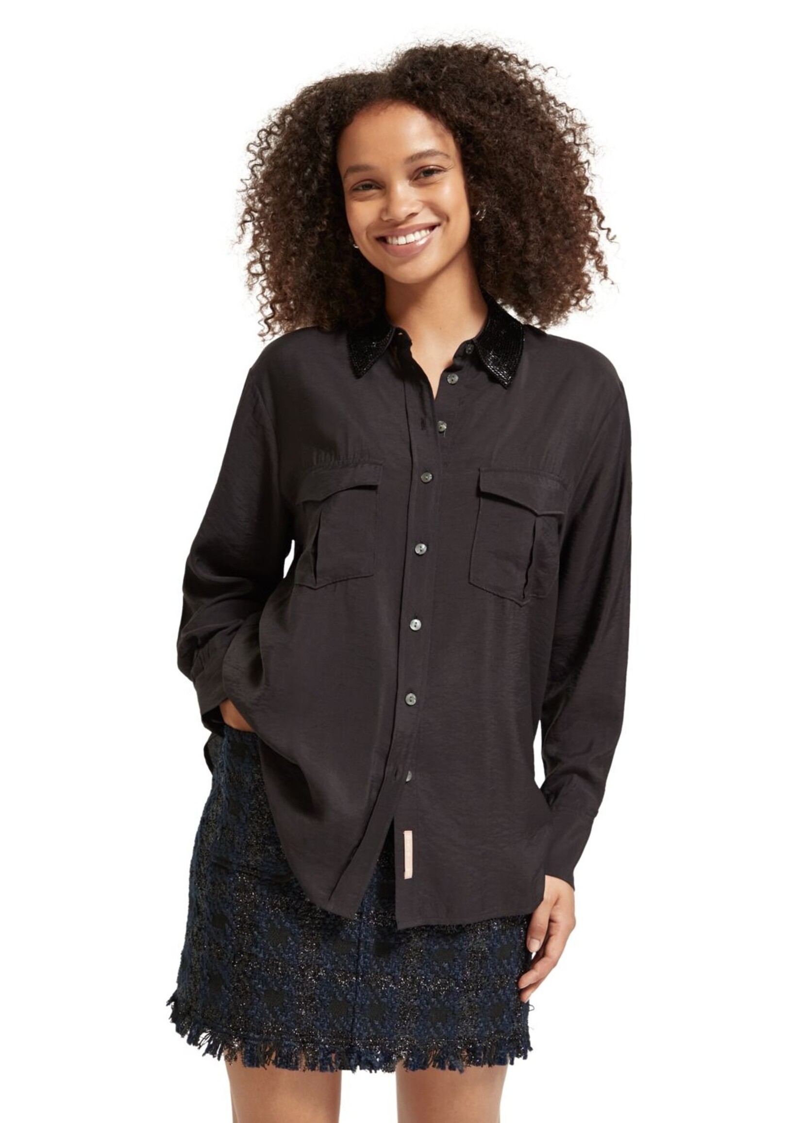 Scotch & Soda Scotch & Soda Relaxed Fit Shirt With Beaded Collar