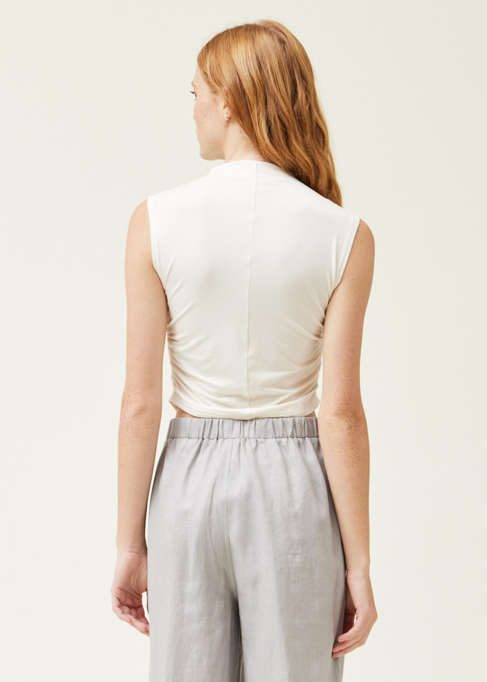 Grade & Gather Grade & Gather Rouched Off White Mock Neck Tank
