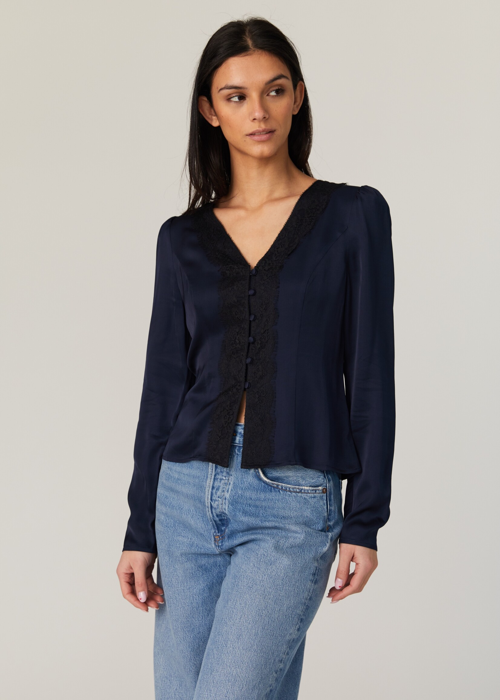 French Connection French Connection Ennis Satin LS V Neck Blouse