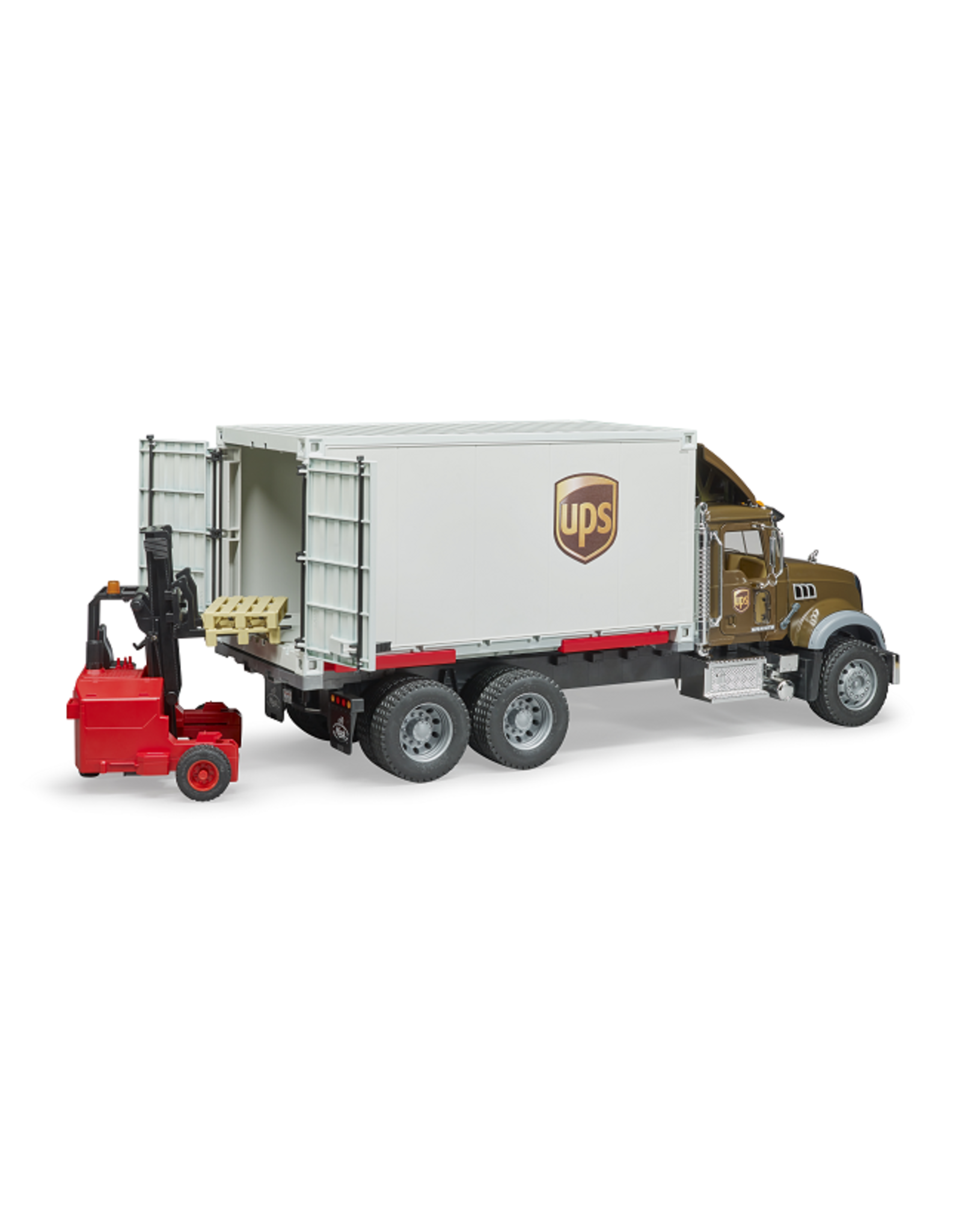 BRUDER TOYS AMERICA INC MACK Granite UPS logistics Truck + Forklift