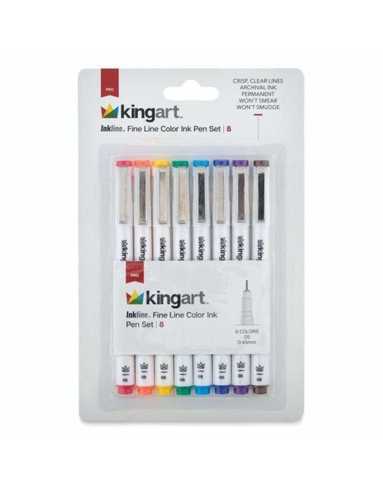 KINGART 8 PC Inkline Fine Line Color Ink Pen Set Mixed