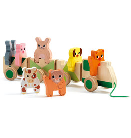 DJECO Trainimo Farm Wooden Pull-Along Activity Toy