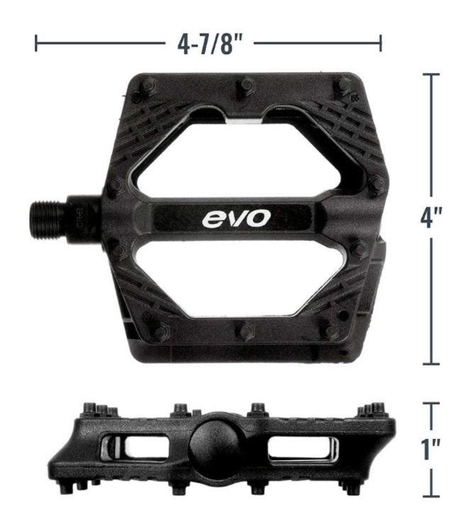 EVO, Freefall Sport, Platform Pedals, Body: Nylon, Spindle: Cr-Mo, 9/16", Black, Pair