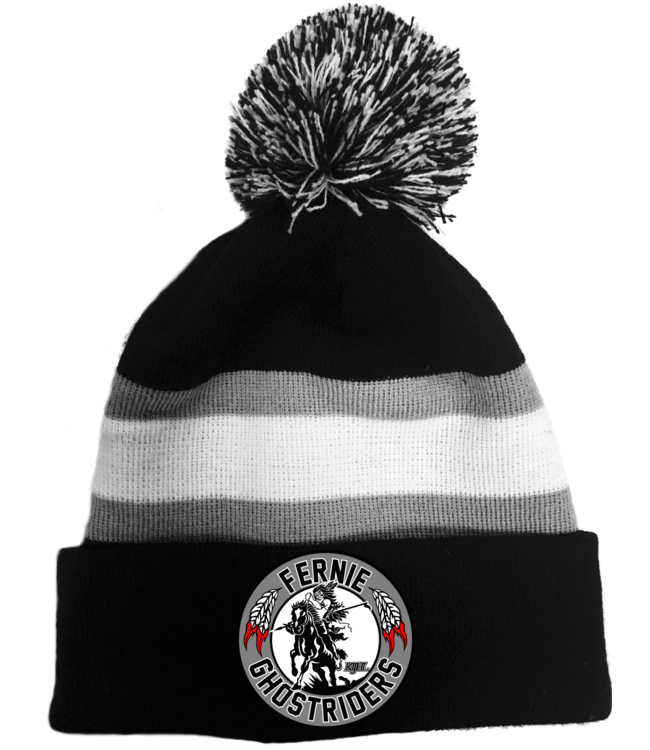 Ghostriders, Toque, Striped Pom, Black/White