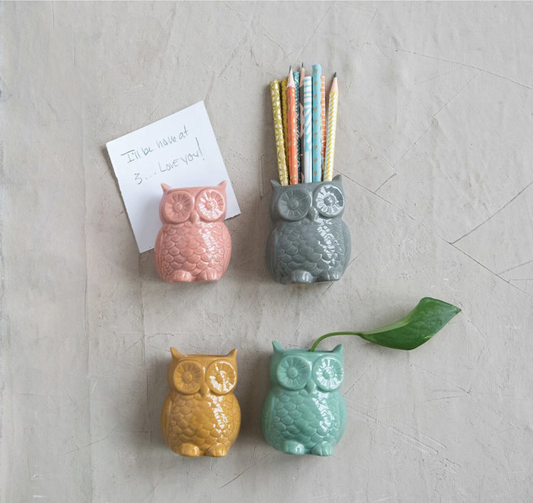 Mini Owl Planter w Magnet, 2"