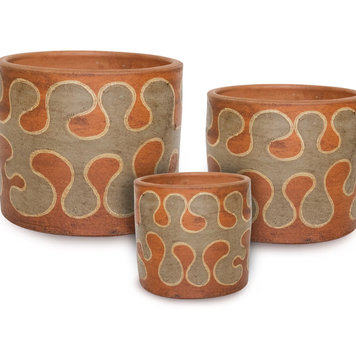 YELLOW Thai Cylinder Pot Bubble Vine Grey